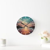 夢のような湖と夕日 |横絵画長 ラウンド壁時計 (ホーム)