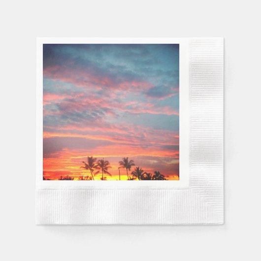 夢のような熱帯の夕日 縁ありカクテルナプキン (正面)