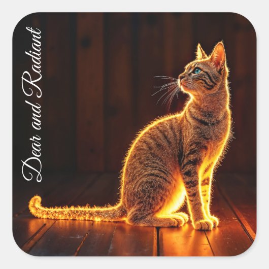 夢のような猫のアート金ゴールド猫のポートレート素敵なペット スクエアシール (正面)