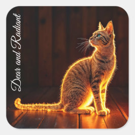 夢のような猫のアート金ゴールド猫のポートレート素敵なペット スクエアシール