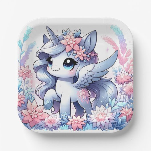 夢のような甘いユニコーン赤ちゃんシャワー ペーパープレート (正面)