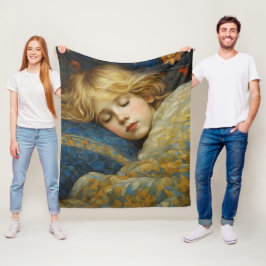 夢のような眠る子をフローラキルト フリースブランケット