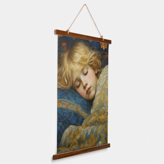 夢のような眠る子をフローラキルト 吊り下げ型タペストリー (傾斜あり)