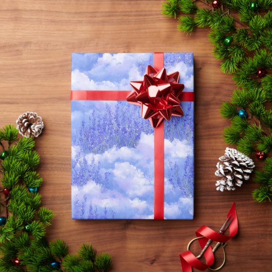 夢のような空色のラベンダー畑の水彩模様 ラッピングペーパー (クリスマスギフト)