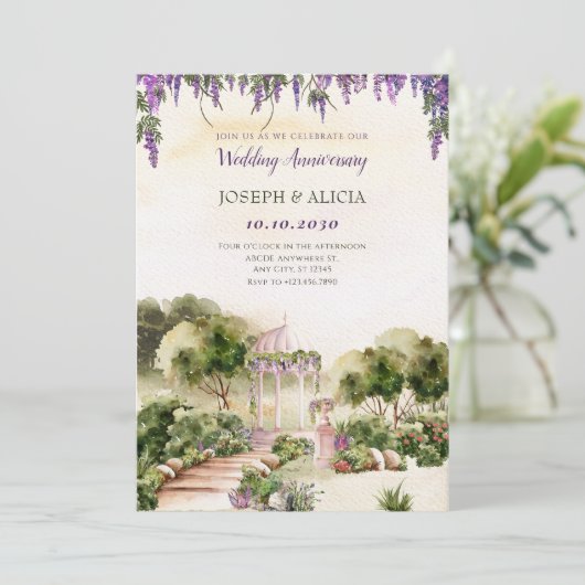 夢のような緑のガーデンエレガントな結婚記念日 招待状 (スタンド正面)