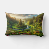 夢のような緑の印象派の川の風景 ランバークッション (裏面)