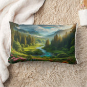 夢のような緑の印象派の川の風景 ランバークッション (ブランケット)