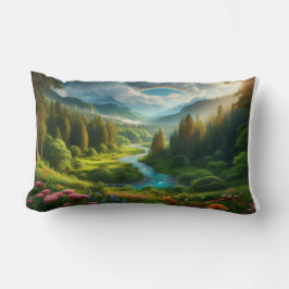 夢のような緑の印象派の川の風景 ランバークッション