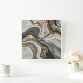 夢のような緑の大理石のデザイン スクエア壁時計 (ホーム)