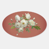 夢のような緑の楕円形のステッカーに白いバラ 楕円形シール (正面)