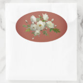 夢のような緑の楕円形のステッカーに白いバラ 楕円形シール (バッグ)