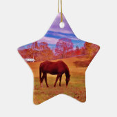 >夢のような色のフィールドで茶色 セラミックオーナメント (右)