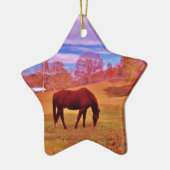 >夢のような色のフィールドで茶色 セラミックオーナメント (左)