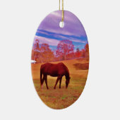 >夢のような色のフィールドで茶色 セラミックオーナメント (右)