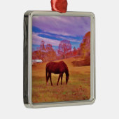 >夢のような色のフィールドで茶色 メタルオーナメント (右)