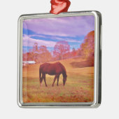 >夢のような色のフィールドで茶色 メタルオーナメント (左)