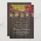 夢のような蛍の光とメイスン素朴ジャー結婚ズ 招待状 (正面/裏面)