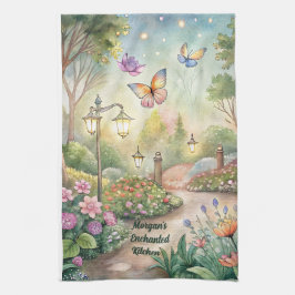 夢のような蝶のガーデンパス – 魅惑の庭 キッチンタオル