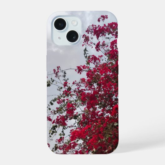 夢のような赤いブーゲンビリアの花の写真 iPhone カ 15ケース (裏面)