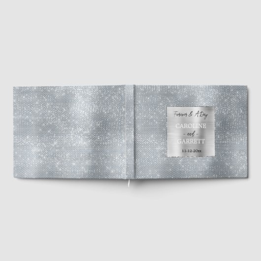 夢のような輝くシルバーグラムスパークル結婚ズ ゲストブック (全面)