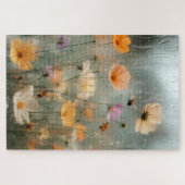 夢のような雨の窓辺の野の花の庭の絵 ジグソーパズル (横)