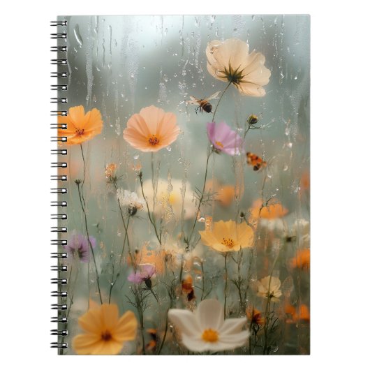 夢のような雨の窓辺の野の花の庭の絵 ノートブック (正面)