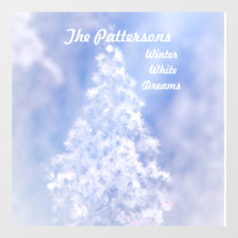 夢のような雪の白いクリスマスの松の木の谷 ウィンドウサイン