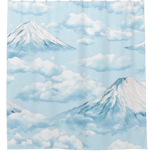 夢のような雪山 - ソフトブルー ホワイト シャワーカーテン (正面)