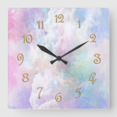夢のような雲と星 スクエア壁時計 (正面)
