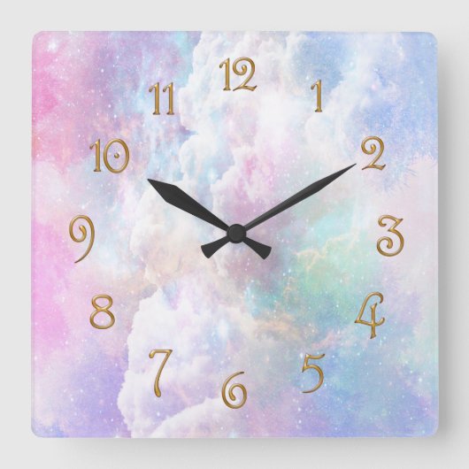 夢のような雲と星 スクエア壁時計 (正面)