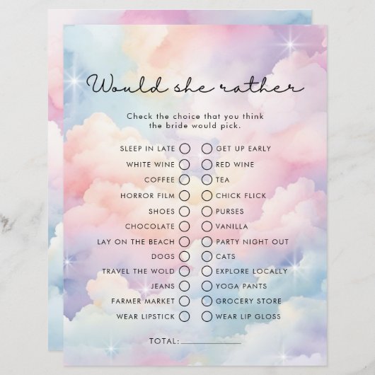 夢のような雲は、彼女はむしろブライダルシャワーゲーム (正面/裏面)