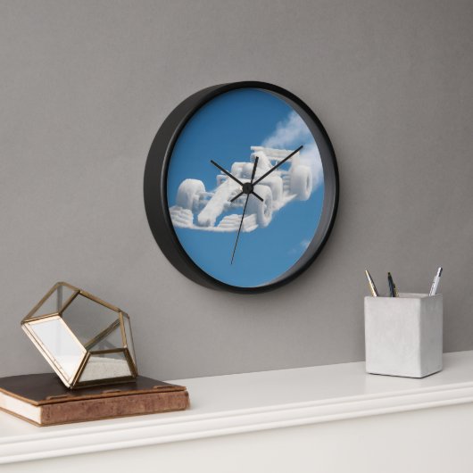 夢のような雲レーサー、超現実的なF1空のアートラウンドブラック 壁時計 (オフィス)