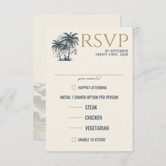 夢のような青いヤシの木の食品の選択 出欠カード (正面/裏面)