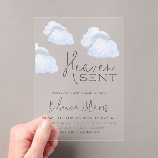 夢のような青い天国が空をテーマにした少年の赤ちゃんシャワーを送信 アクリル招待状 (インサイチュ (ポータブル))