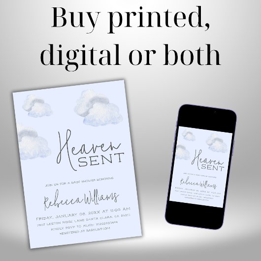 夢のような青い天国が空をテーマにした少年の赤ちゃんシャワーを送信 招待状