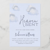 夢のような青い天国が空をテーマにした少年の赤ちゃんシャワーを送信 箔招待状 (正面)