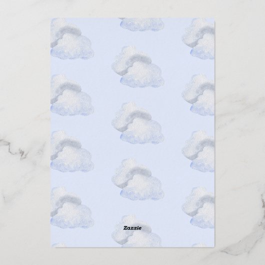 夢のような青い天国が空をテーマにした少年の赤ちゃんシャワーを送信 箔招待状 (裏面)