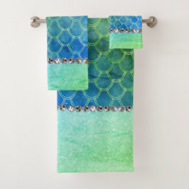 夢のような青い緑のマーメイドダイヤモンドきらきら光る バスタオルセット