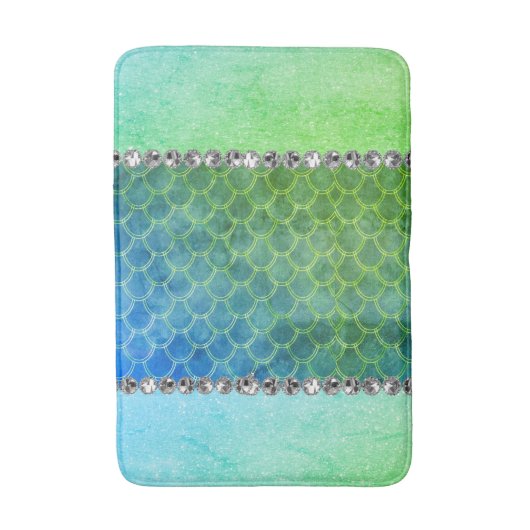 夢のような青い緑のマーメイドダイヤモンドきらきら光る バスマット (正面縦)