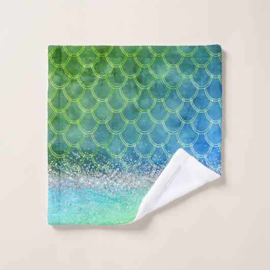 夢のような青い緑の人魚の輝きらきら光るき バスタオルセット (ウォッシュタオル)