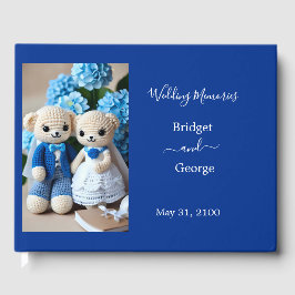 夢のような青と白のクロシェ結婚トのカップル ゲストブック