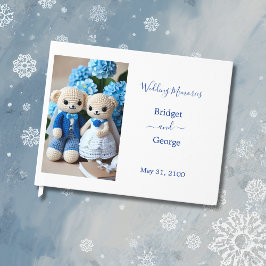 夢のような青と白のクロシェ結婚トのカップル ゲストブック