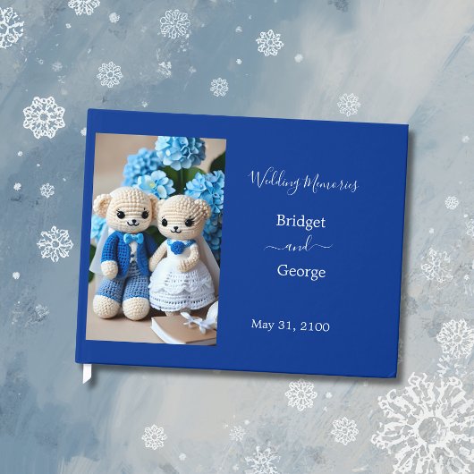 夢のような青と白のクロシェ結婚トのカップル ゲストブック