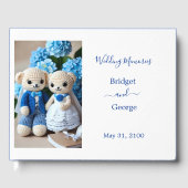 夢のような青と白のクロシェ結婚トのカップル ゲストブック (正面)