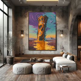 夢のような風景の超現実的な溶融時計塔 ポスター