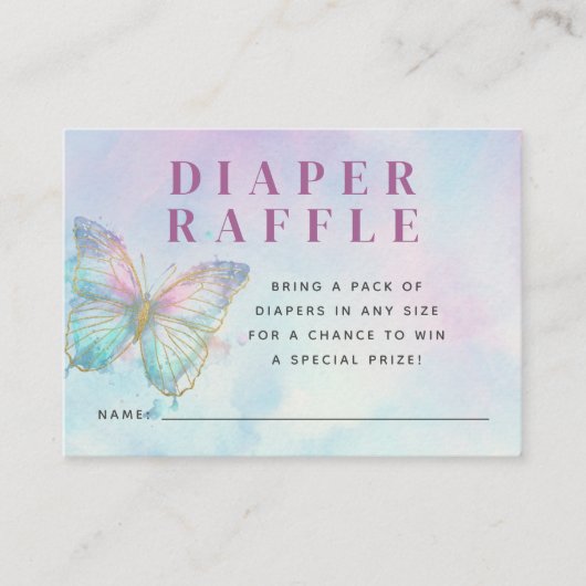 夢のような魅惑的な蝶おむつラッフル エンクロージャーカード (正面)