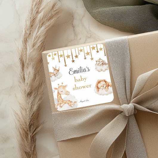 夢のような黄金の星空の動物の赤ちゃんシャワー スクエアシール