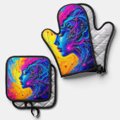 夢のカラフル抽象芸術 鍋つかみ&鍋敷きセット (正面/裏面)