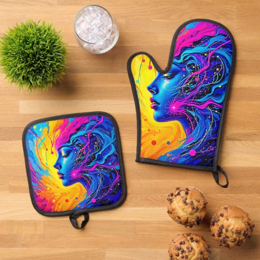 夢のカラフル抽象芸術 鍋つかみ&鍋敷きセット (トップダウン)