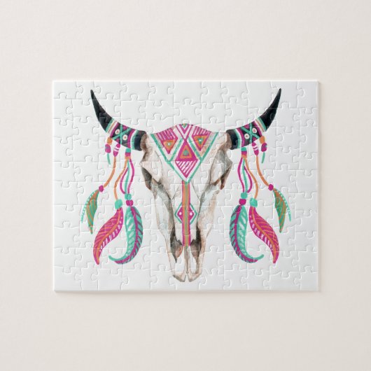 夢のキャッチャーが付いている牛スカル ジグソーパズル (横)